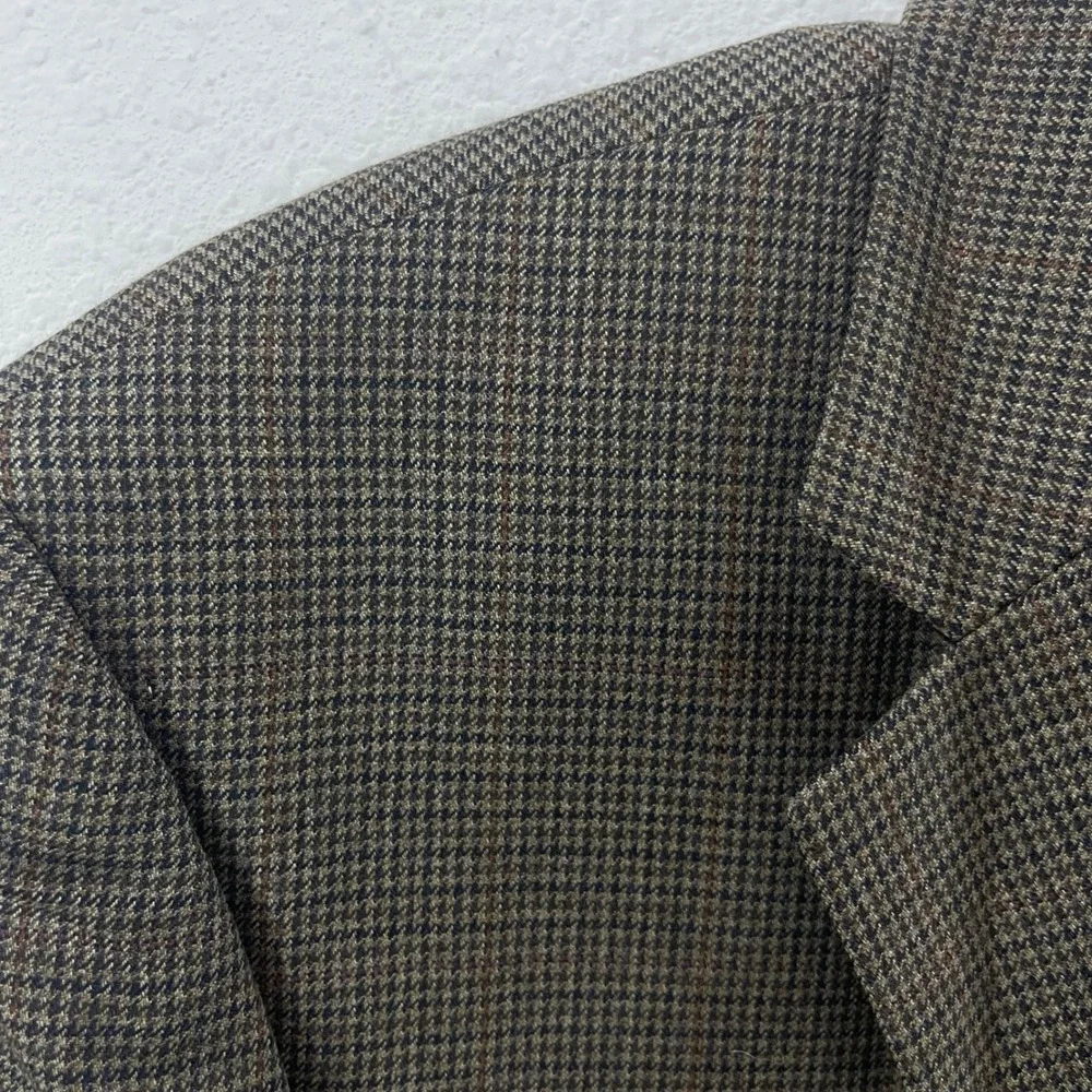 Pronto Uomo Wool Sport Coat Mens 43R‎ Brown Houndstooth Blazer Jacket Academia